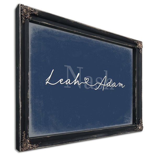 Personalized Anniversary Gift, Family Name Sign with First Names, Denim Americana, image 1