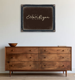 Personalized Wedding Sign, Last Name with Couple Names & Heart, Espresso & Turquoise, image 19