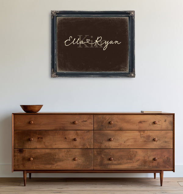 Personalized Wedding Sign, Last Name with Couple Names & Heart, Espresso & Turquoise, image 19