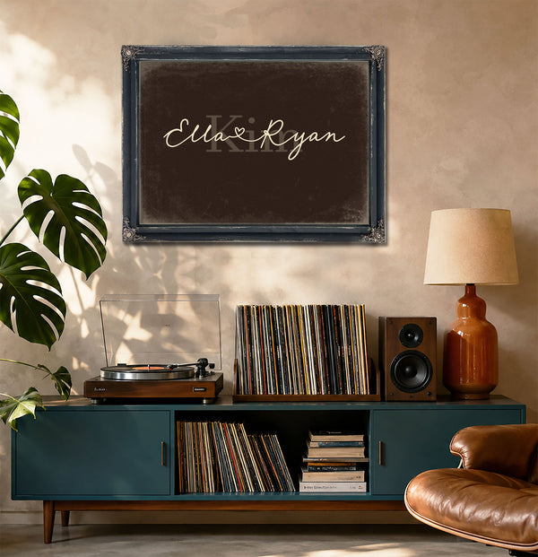 Personalized Wedding Sign, Last Name with Couple Names & Heart, Espresso & Turquoise, image 20