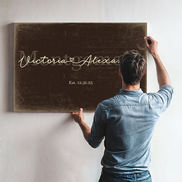 Custom Last Name Sign for Couples, Est. Wedding Date, Espresso & Turquoise, image 9
