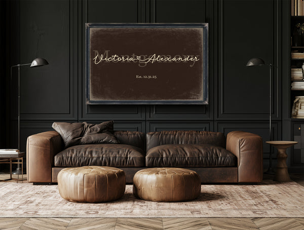 Custom Last Name Sign for Couples, Est. Wedding Date, Espresso & Turquoise, image 17