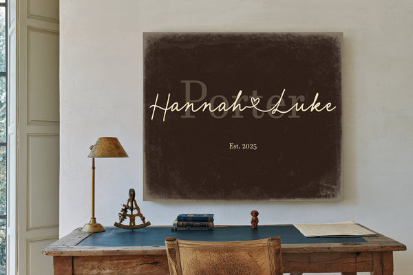Personalized Anniversary Gift, Family Name Sign with First Names, Espresso & Turquoise, image 2