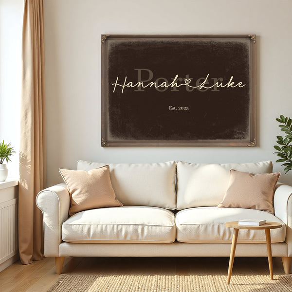 Personalized Anniversary Gift, Family Name Sign with First Names, Espresso & Turquoise, image 5