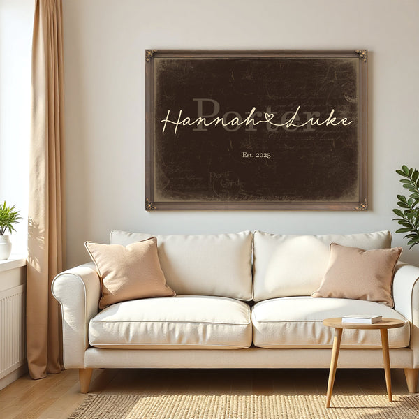 Personalized Anniversary Gift, Family Name Sign with First Names, Espresso & Turquoise, image 5
