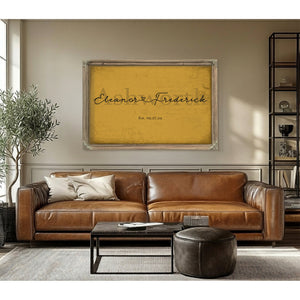 Personalized Wedding Sign, Last Name with Couple Names & Heart, Mustard & Black, image 3