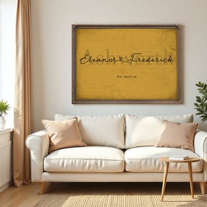 Personalized Wedding Sign, Last Name with Couple Names & Heart, Mustard & Black, image 5