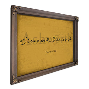 Personalized Wedding Sign, Last Name with Couple Names & Heart, Mustard & Black, image 7