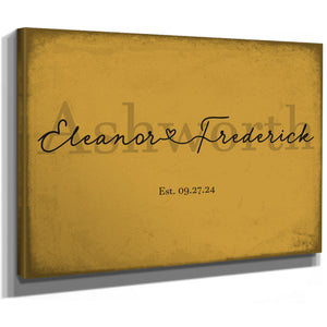 Personalized Wedding Sign, Last Name with Couple Names & Heart, Mustard & Black, image 8