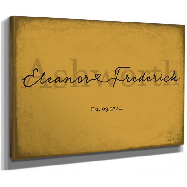 Personalized Wedding Sign, Last Name with Couple Names & Heart, Mustard & Black, image 8