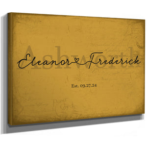 Personalized Wedding Sign, Last Name with Couple Names & Heart, Mustard & Black, image 8