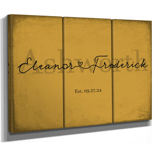 Personalized Wedding Sign, Last Name with Couple Names & Heart, Mustard & Black, image 14