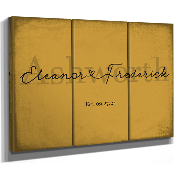 Personalized Wedding Sign, Last Name with Couple Names & Heart, Mustard & Black, image 14