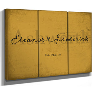 Personalized Wedding Sign, Last Name with Couple Names & Heart, Mustard & Black, image 14