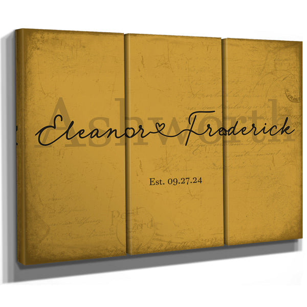 Personalized Wedding Sign, Last Name with Couple Names & Heart, Mustard & Black, image 14