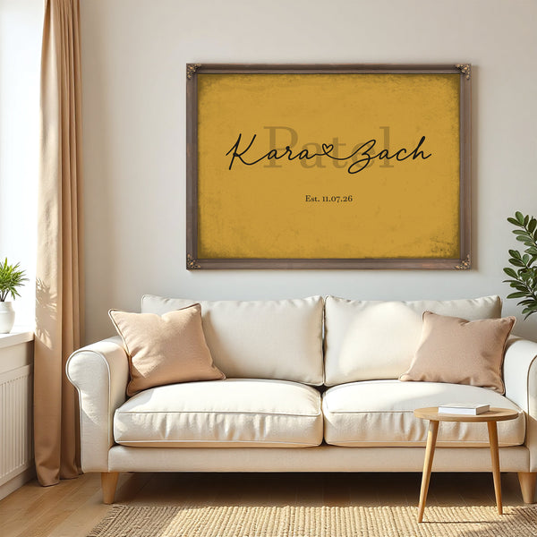 Personalized Anniversary Gift, Family Name Sign with First Names, Mustard & Black, image 5