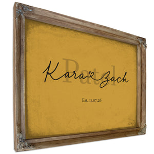 Personalized Anniversary Gift, Family Name Sign with First Names, Mustard & Black, image 6
