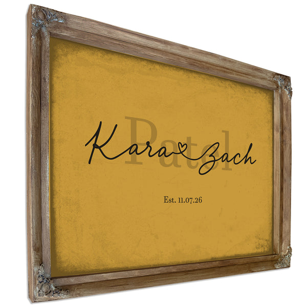 Personalized Anniversary Gift, Family Name Sign with First Names, Mustard & Black, image 6