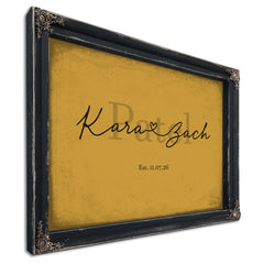 Personalized Anniversary Gift, Family Name Sign with First Names, Mustard & Black, image 1