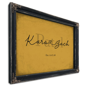 Personalized Anniversary Gift, Family Name Sign with First Names, Mustard & Black, image 1