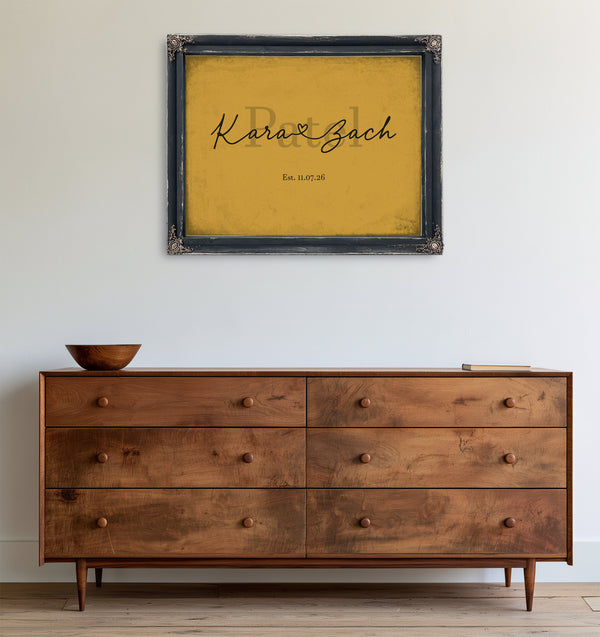 Personalized Anniversary Gift, Family Name Sign with First Names, Mustard & Black, image 19
