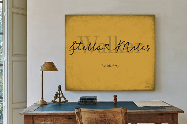 Mr & Mrs Last Name Sign, Personalized Wedding Gift, Mustard & Black, image 2