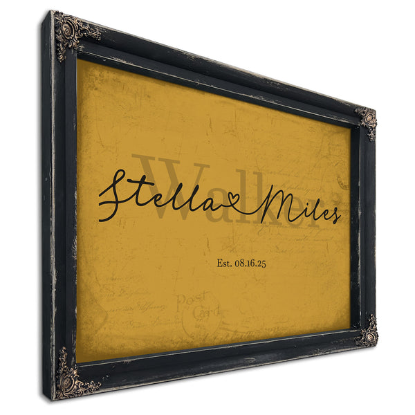 Mr & Mrs Last Name Sign, Personalized Wedding Gift, Mustard & Black, image 1