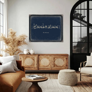 Personalized Wedding Sign, Last Name with Couple Names & Heart, Navy & Brass, image 4