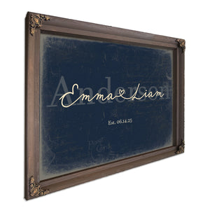 Personalized Wedding Sign, Last Name with Couple Names & Heart, Navy & Brass, image 7