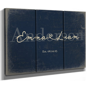 Personalized Wedding Sign, Last Name with Couple Names & Heart, Navy & Brass, image 14