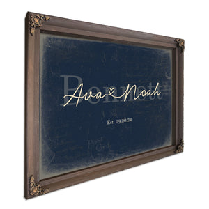 Custom Last Name Sign for Couples, Est. Wedding Date, Navy & Brass, image 7