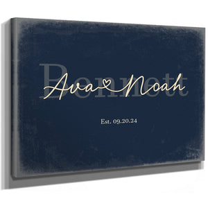 Custom Last Name Sign for Couples, Est. Wedding Date, Navy & Brass, image 8
