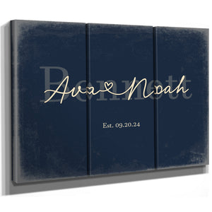 Custom Last Name Sign for Couples, Est. Wedding Date, Navy & Brass, image 14