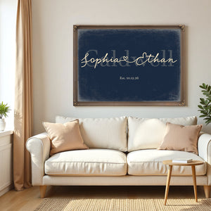 Personalized Anniversary Gift, Family Name Sign with First Names, Navy & Brass, image 5