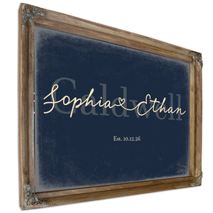 Personalized Anniversary Gift, Family Name Sign with First Names, Navy & Brass, image 6
