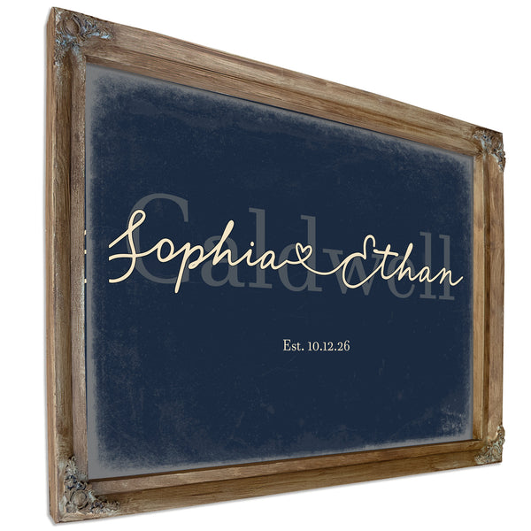 Personalized Anniversary Gift, Family Name Sign with First Names, Navy & Brass, image 6