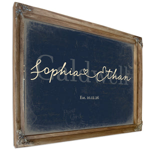 Personalized Anniversary Gift, Family Name Sign with First Names, Navy & Brass, image 6