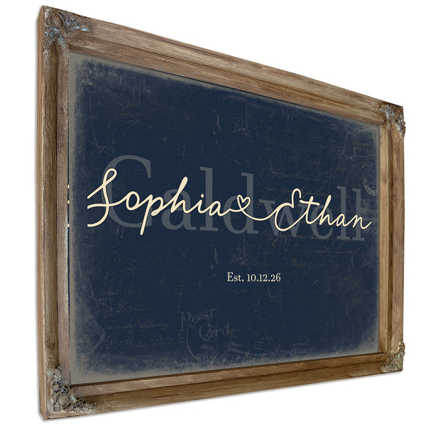 Personalized Anniversary Gift, Family Name Sign with First Names, Navy & Brass, image 6