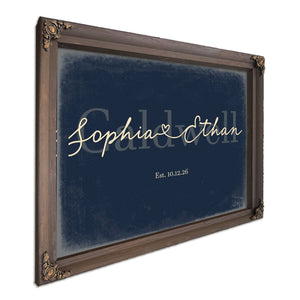 Personalized Anniversary Gift, Family Name Sign with First Names, Navy & Brass, image 7