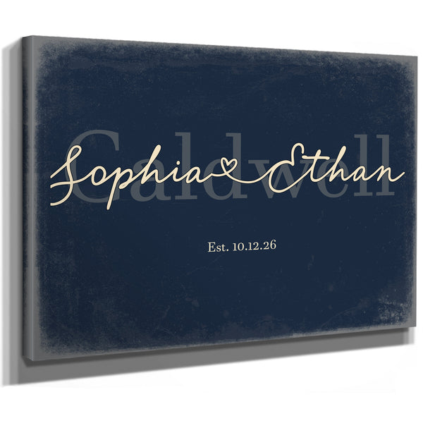 Personalized Anniversary Gift, Family Name Sign with First Names, Navy & Brass, image 8