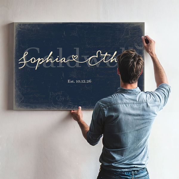 Personalized Anniversary Gift, Family Name Sign with First Names, Navy & Brass, image 9