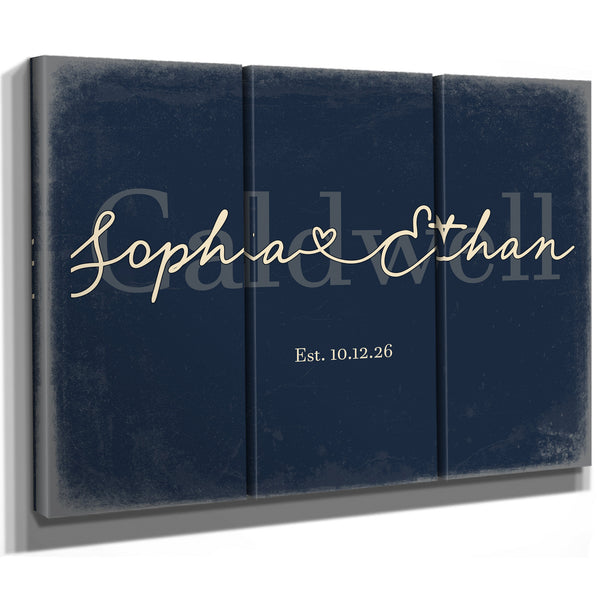 Personalized Anniversary Gift, Family Name Sign with First Names, Navy & Brass, image 14