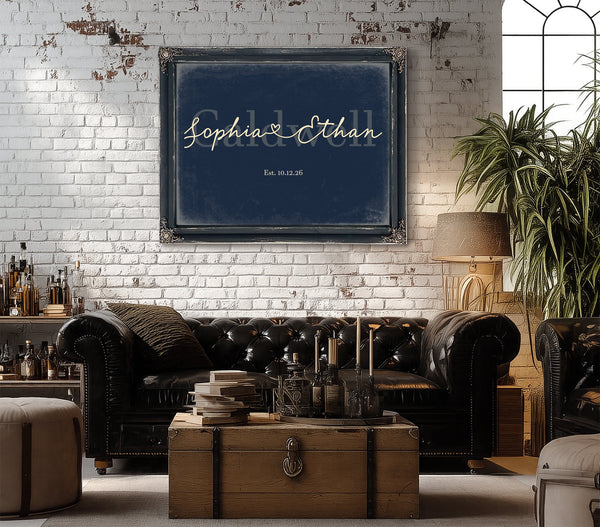 Personalized Anniversary Gift, Family Name Sign with First Names, Navy & Brass, image 18