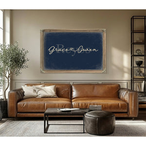 Mr & Mrs Last Name Sign, Personalized Wedding Gift, Navy & Brass, image 3