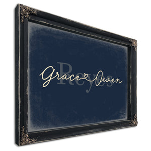 Mr & Mrs Last Name Sign, Personalized Wedding Gift, Navy & Brass, image 1