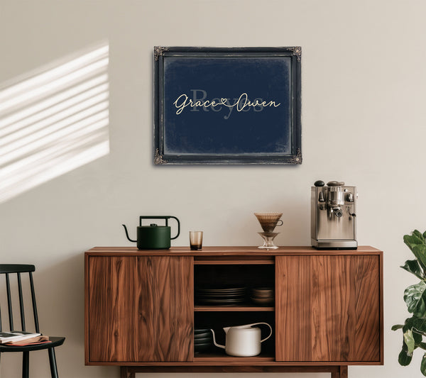 Mr & Mrs Last Name Sign, Personalized Wedding Gift, Navy & Brass, image 15