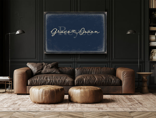 Mr & Mrs Last Name Sign, Personalized Wedding Gift, Navy & Brass, image 17