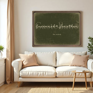 Personalized Wedding Sign, Last Name with Couple Names & Heart, Olive & Brick, image 5