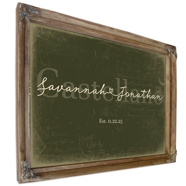Personalized Wedding Sign, Last Name with Couple Names & Heart, Olive & Brick, image 6