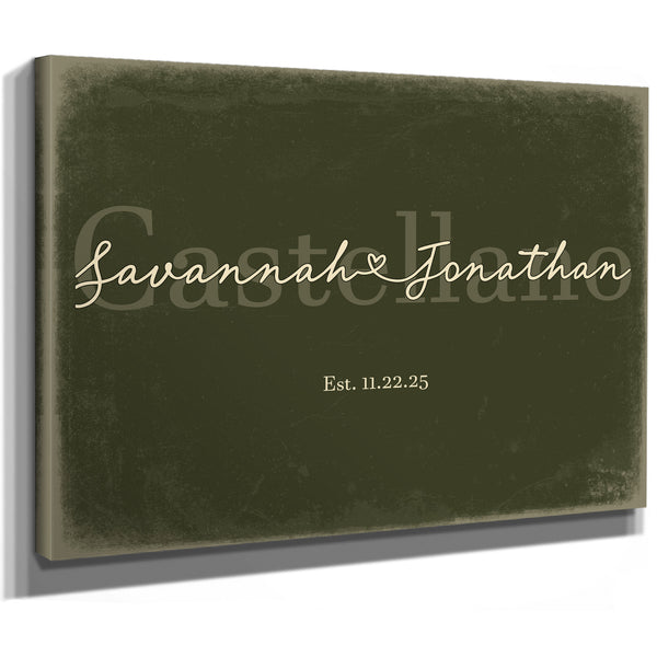 Personalized Wedding Sign, Last Name with Couple Names & Heart, Olive & Brick, image 8